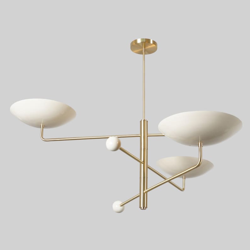 Three Curved Disk Shade Light Ceiling Counter ball Pendant Mid Century Modern Patina Brass Sputnik chandelier light Fixture