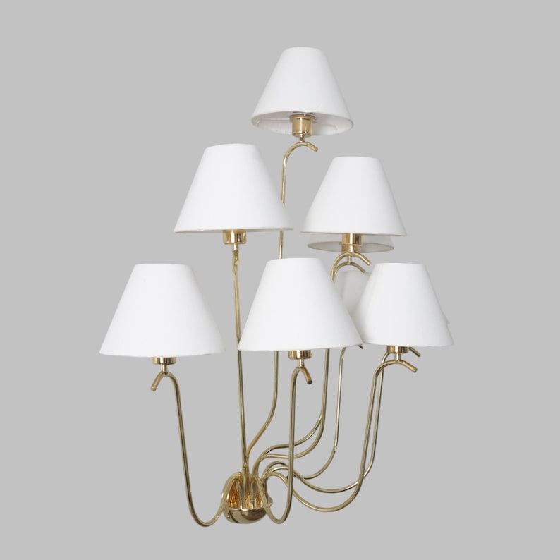 9-Light Linen Shade Brass Wall Sconce with Cream Fabric Shades Handmade Brass Wall Lamp