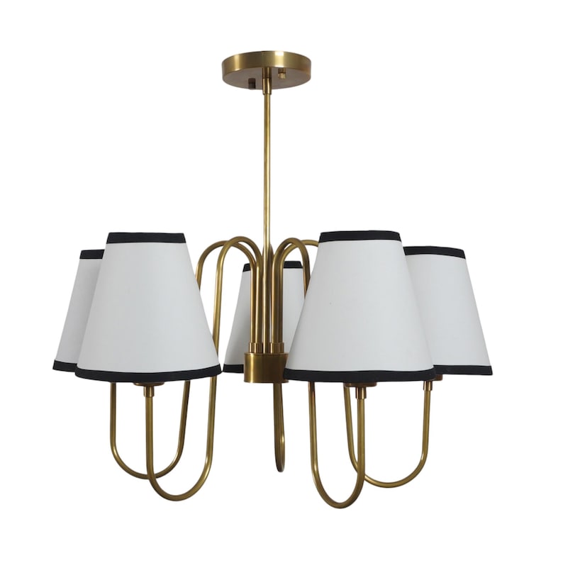 5-Light Linen Shade Brass Sputnik Chandelier with Linen Fabric Shades Handmade Brass Ceiling Fixture