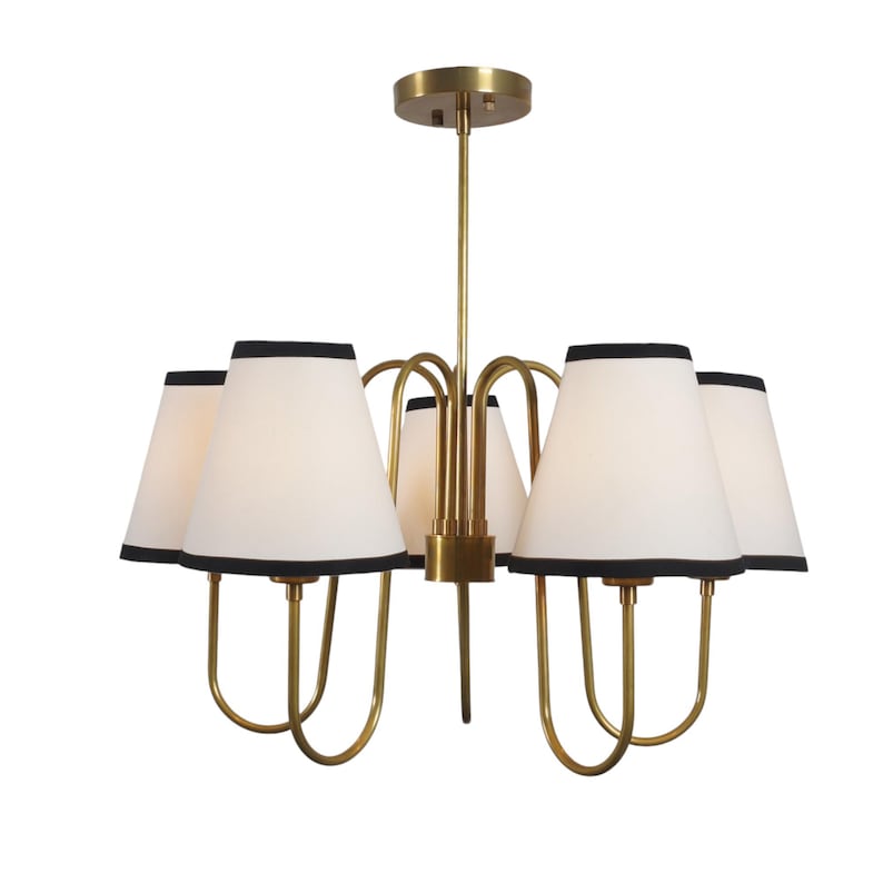 5-Light Linen Shade Brass Sputnik Chandelier with Linen Fabric Shades Handmade Brass Ceiling Fixture