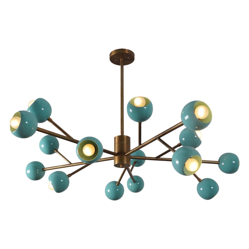 15 Light Color Shade Brass Sputnik Starburst Ceiling Branch Chandelier Light Fixture