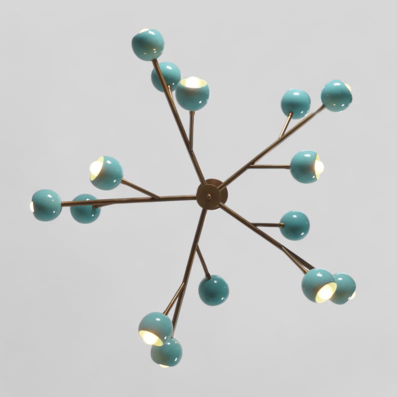 15 Light Color Shade Brass Sputnik Starburst Ceiling Branch Chandelier Light Fixture