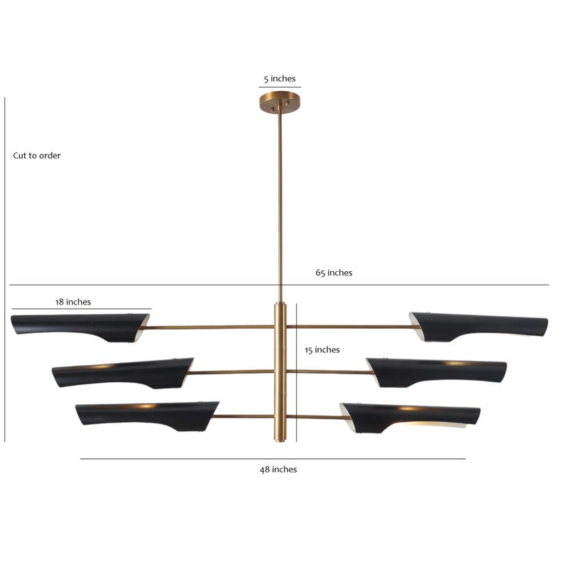 Six Light Shade Pendant Mid Century Modern Raw Brass Sputnik chandelier light Fixture
