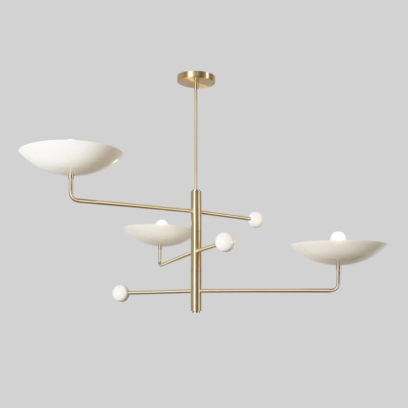 Three Curved Disk Shade Light Ceiling Counter ball Pendant Mid Century Modern Patina Brass Sputnik chandelier light Fixture