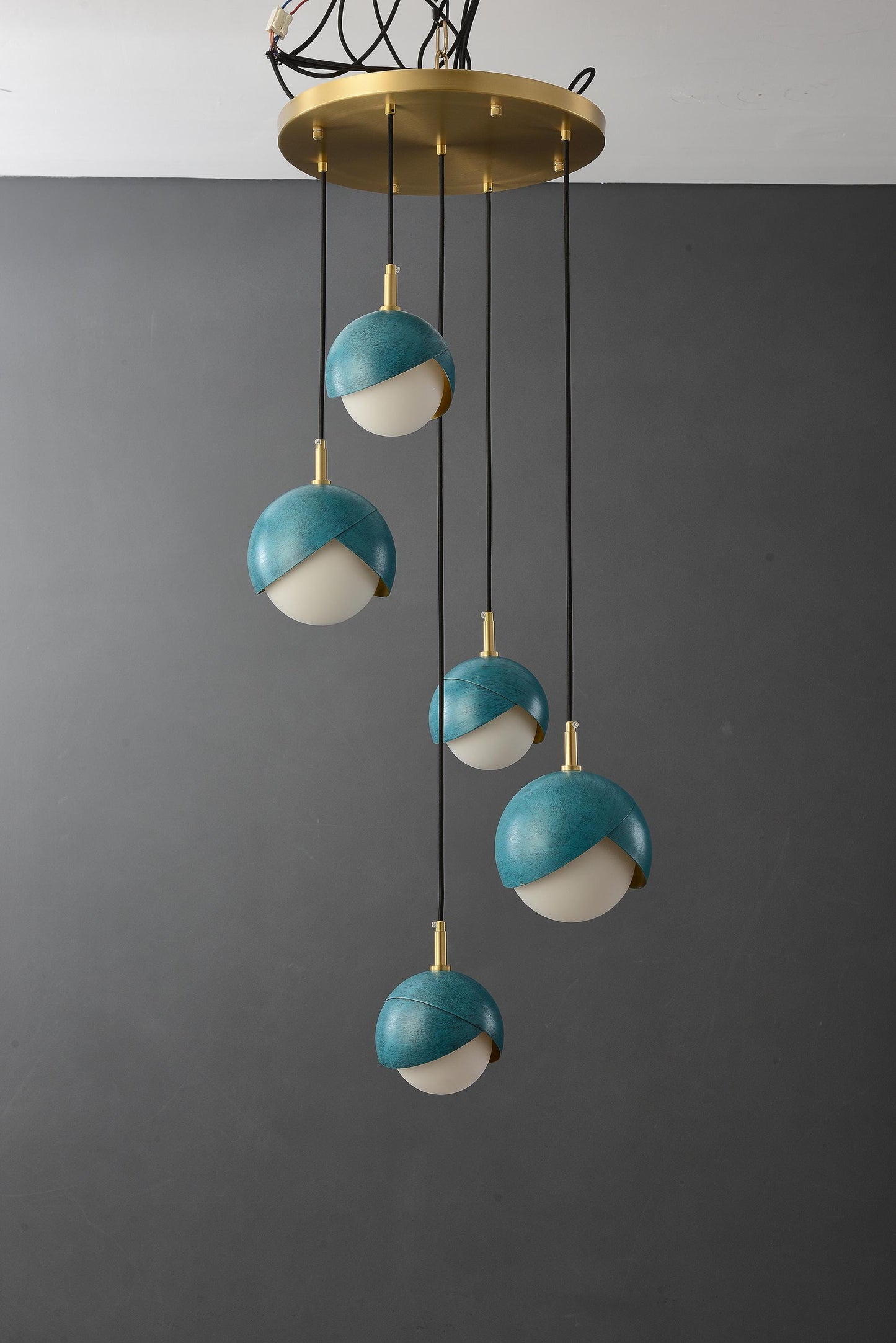 Modern Copper and Iron Chandelier with Deep Sea Blue Accents - Industrial Style Black Acrylic Lighting Fixture
