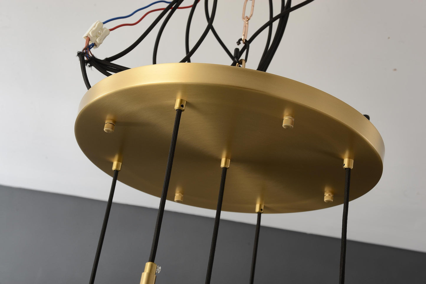 Modern Copper and Iron Chandelier with Deep Sea Blue Accents - Industrial Style Black Acrylic Lighting Fixture