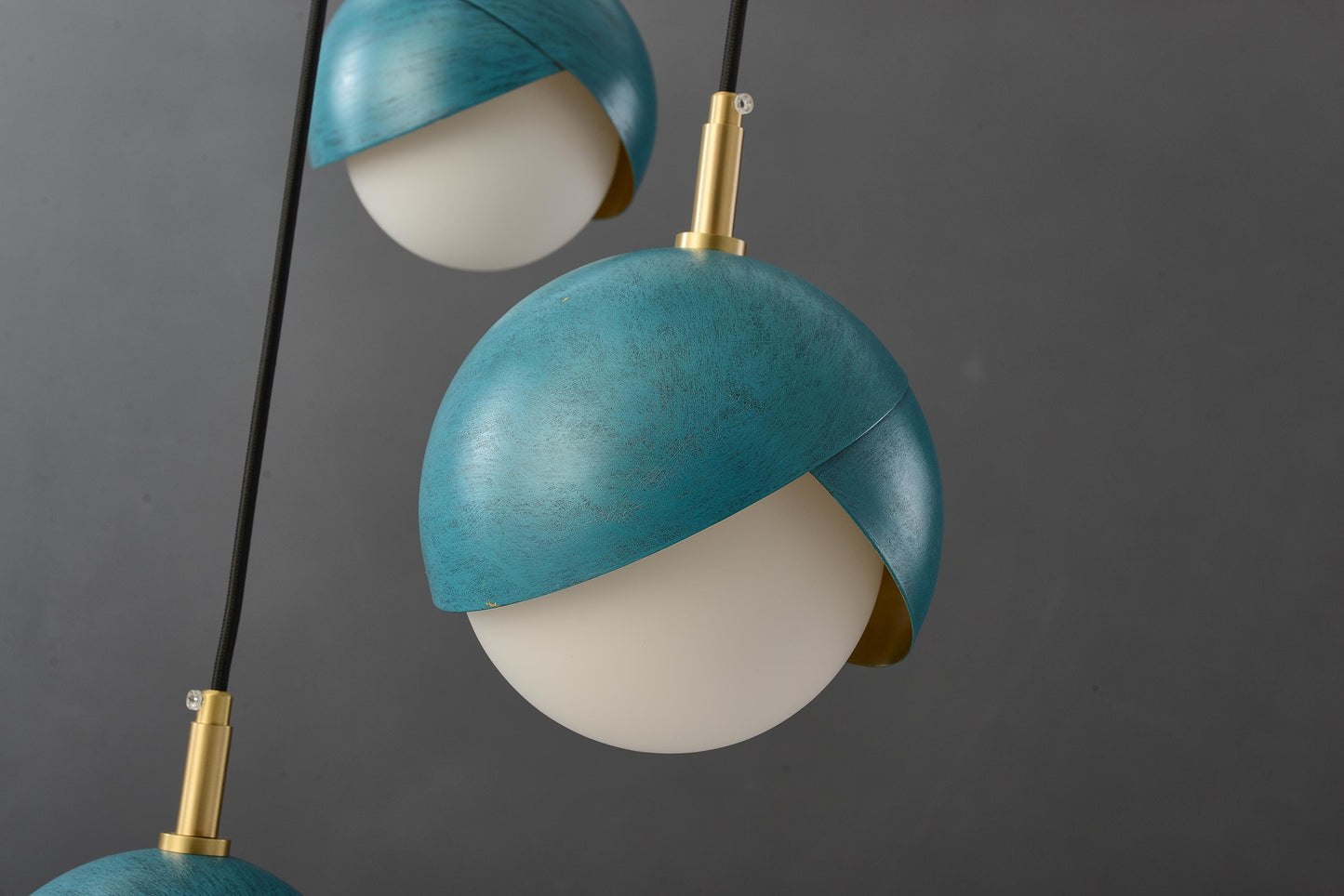 Modern Copper and Iron Chandelier with Deep Sea Blue Accents - Industrial Style Black Acrylic Lighting Fixture