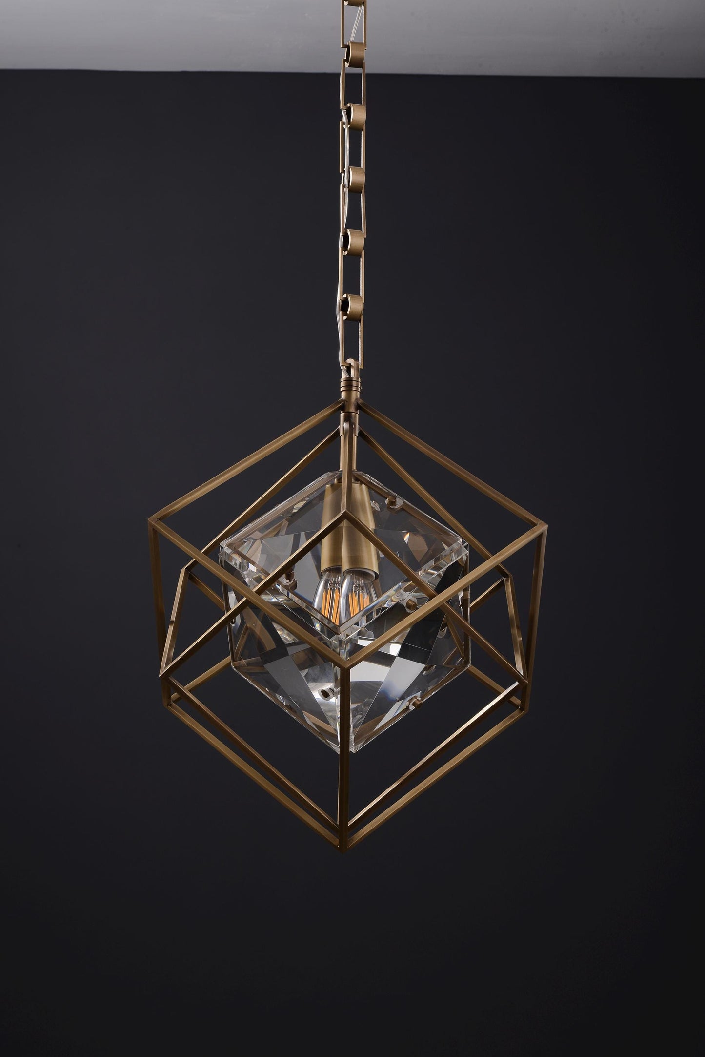 Refined Single-Hanging Bronze and Copper Chandelier | Modern Bronze Chandelier with Vintage Crystal Accents