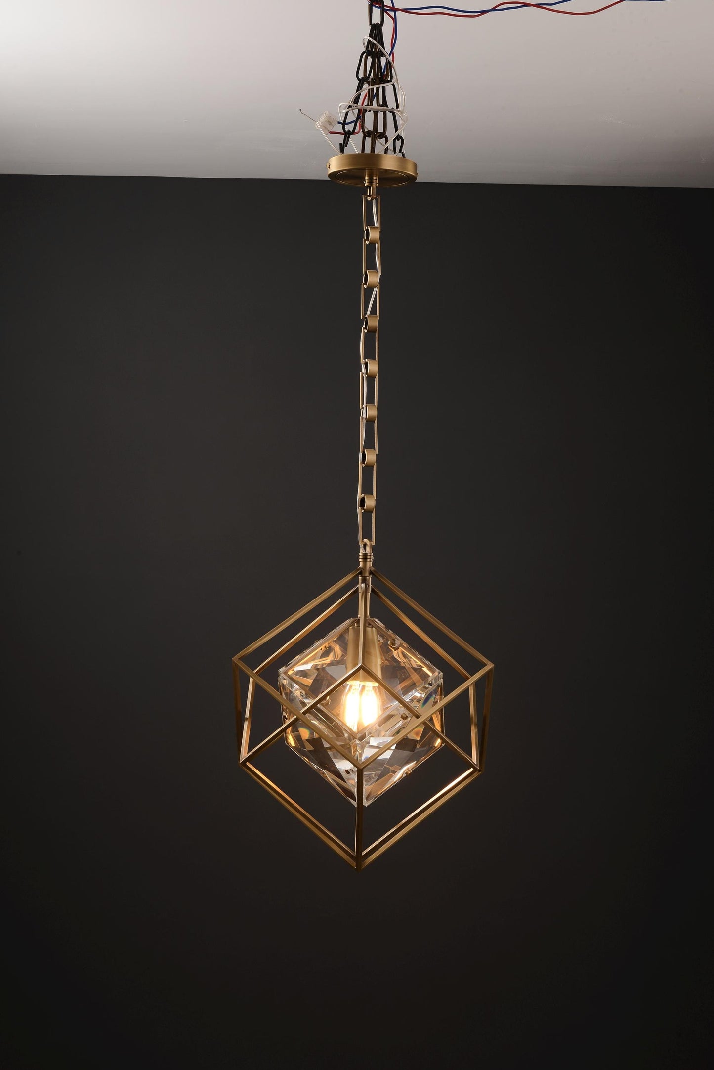 Refined Single-Hanging Bronze and Copper Chandelier | Modern Bronze Chandelier with Vintage Crystal Accents