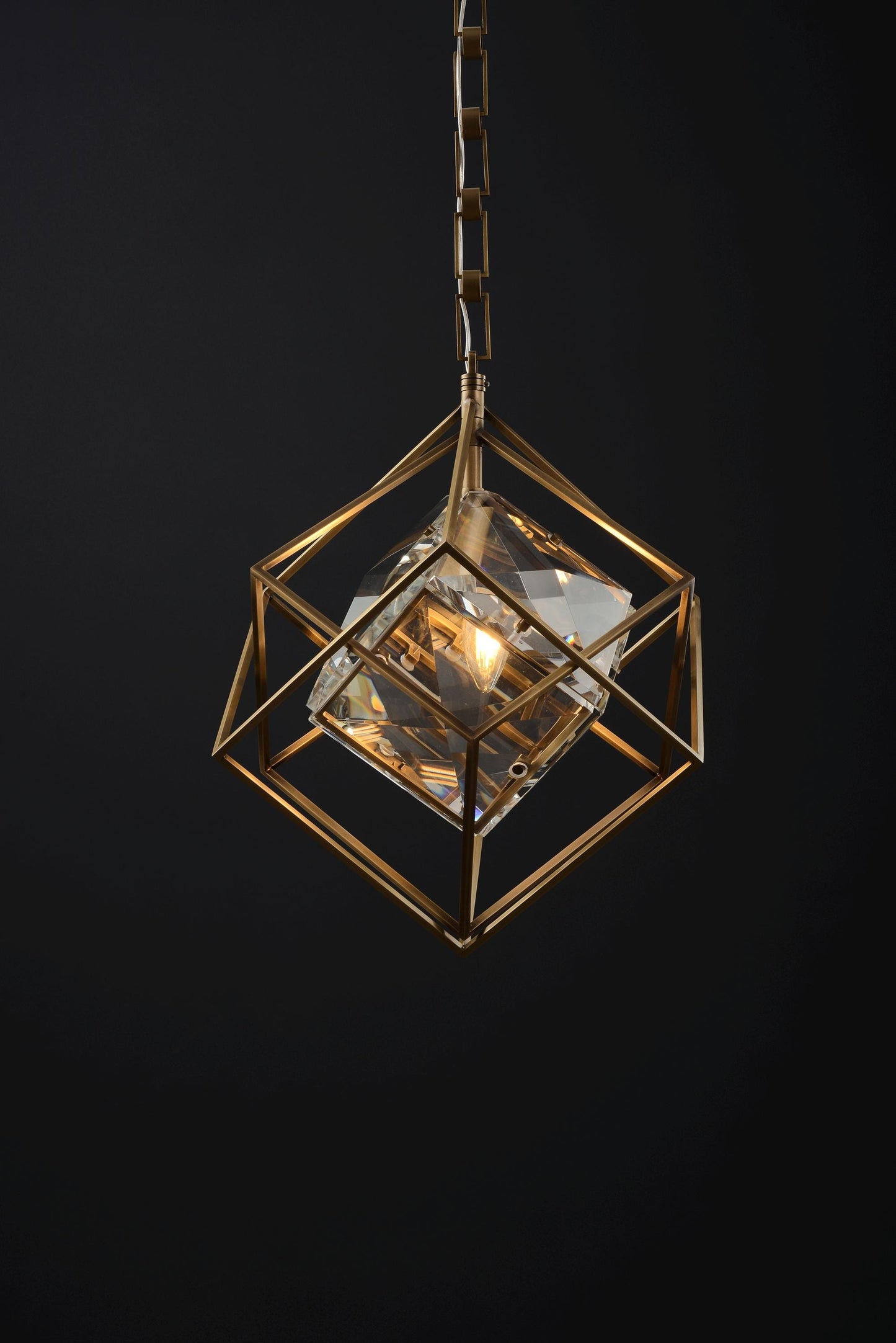 Refined Single-Hanging Bronze and Copper Chandelier | Modern Bronze Chandelier with Vintage Crystal Accents