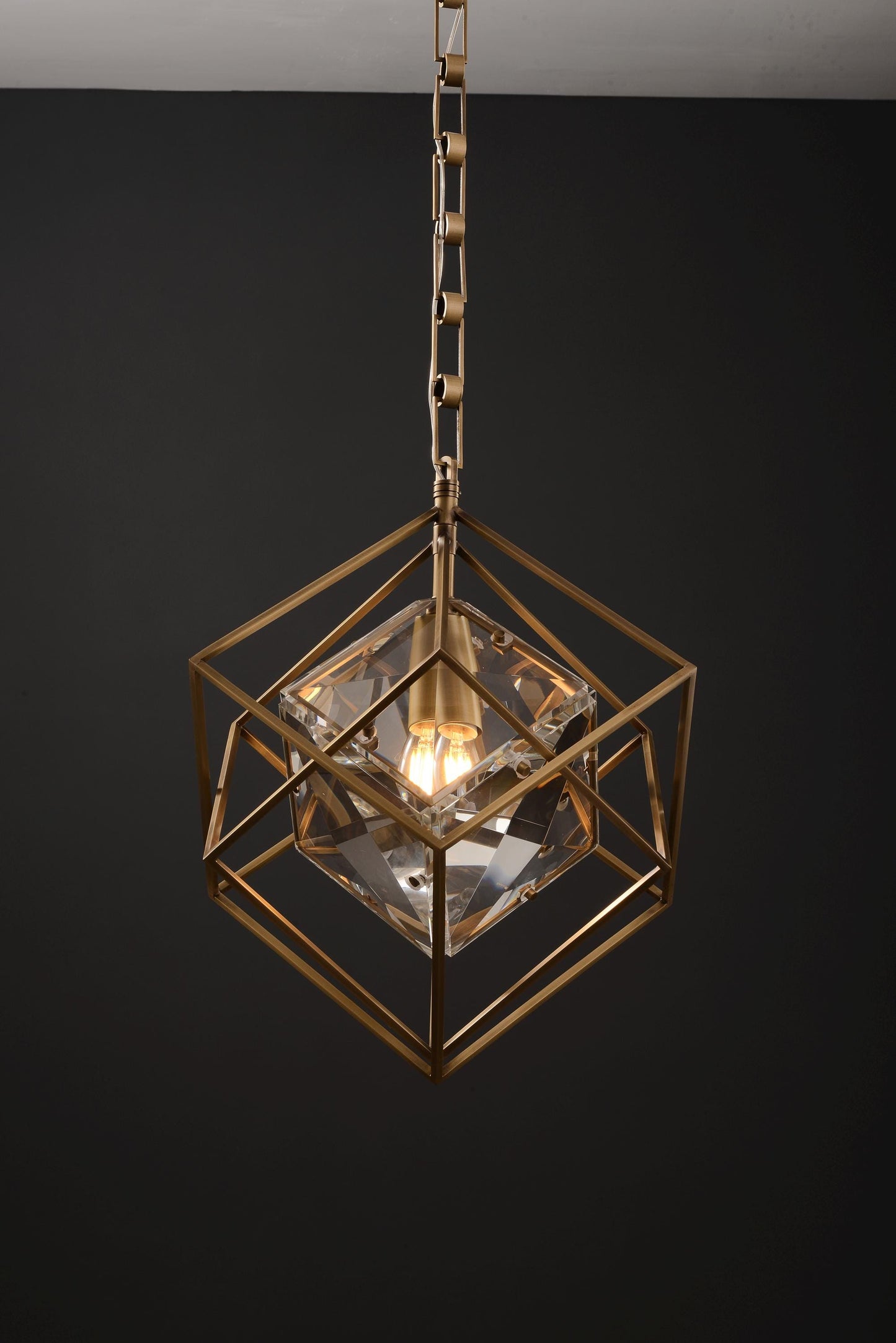 Refined Single-Hanging Bronze and Copper Chandelier | Modern Bronze Chandelier with Vintage Crystal Accents