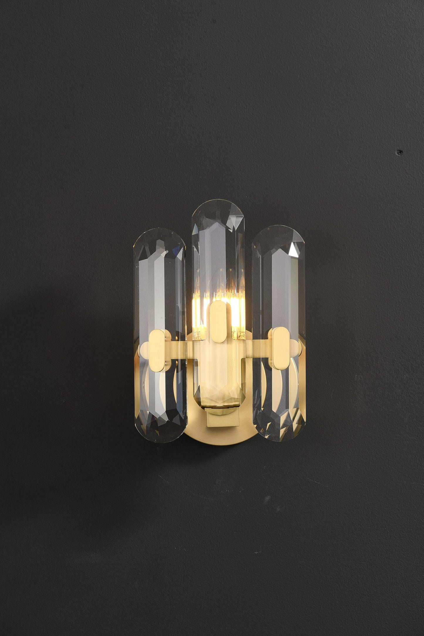 Mid-Century Antique Wall Lamp with K9 Crystal and Copper Finish