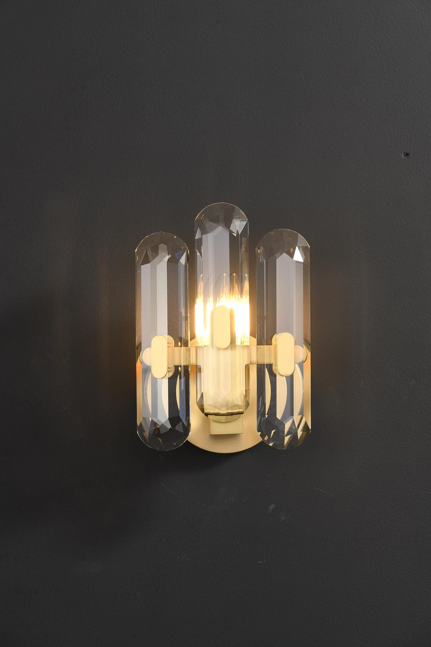 Mid-Century Antique Wall Lamp with K9 Crystal and Copper Finish