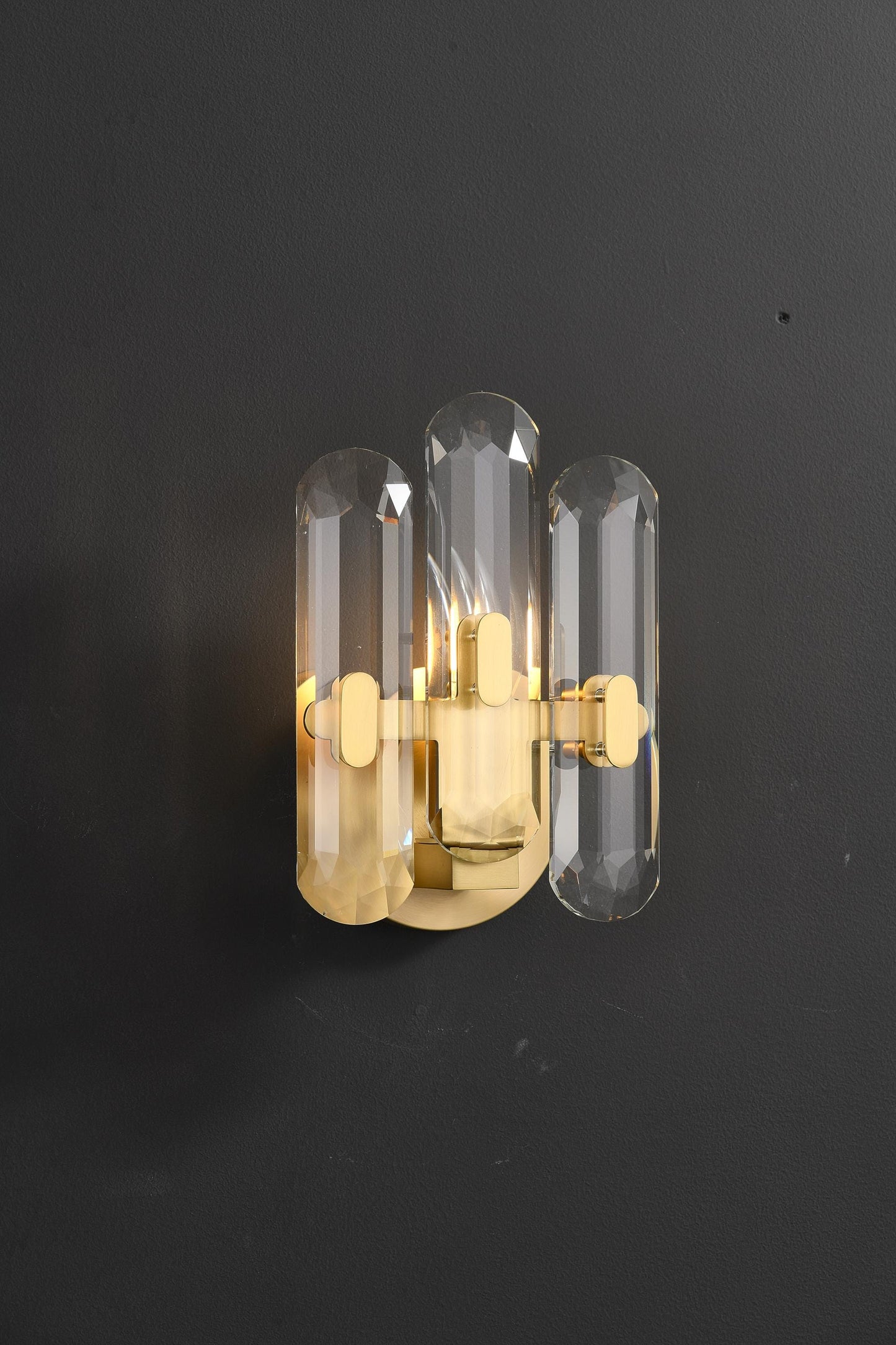 Mid-Century Antique Wall Lamp with K9 Crystal and Copper Finish