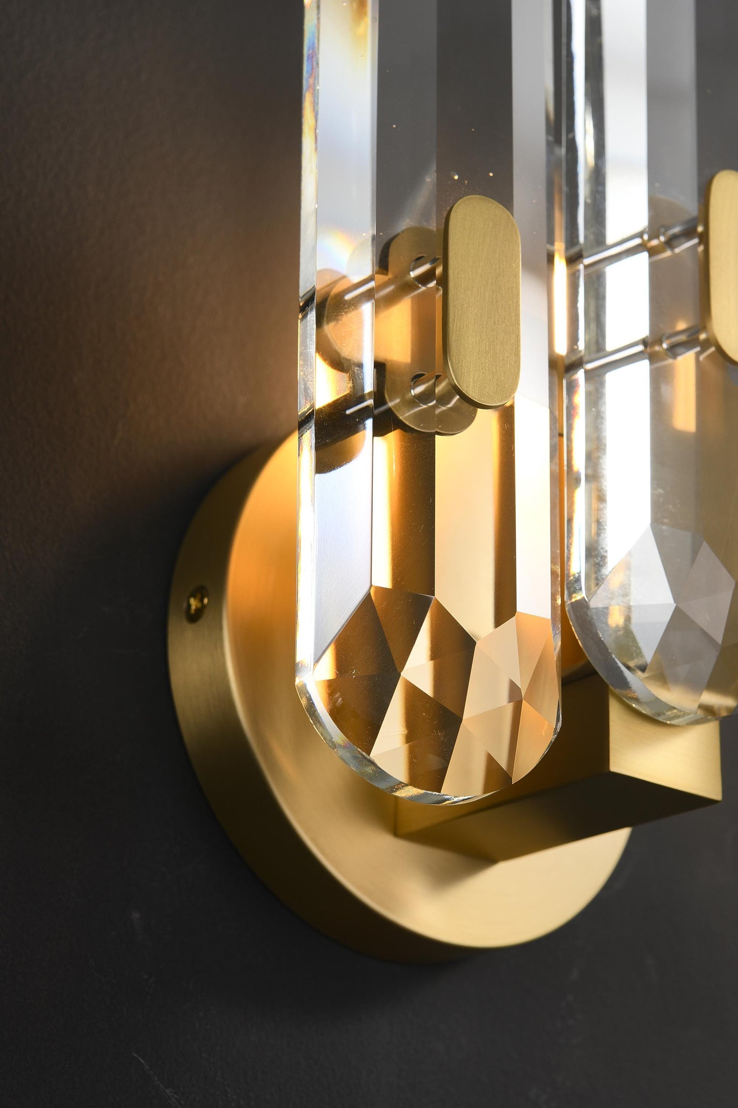 Mid-Century Antique Wall Lamp with K9 Crystal and Copper Finish