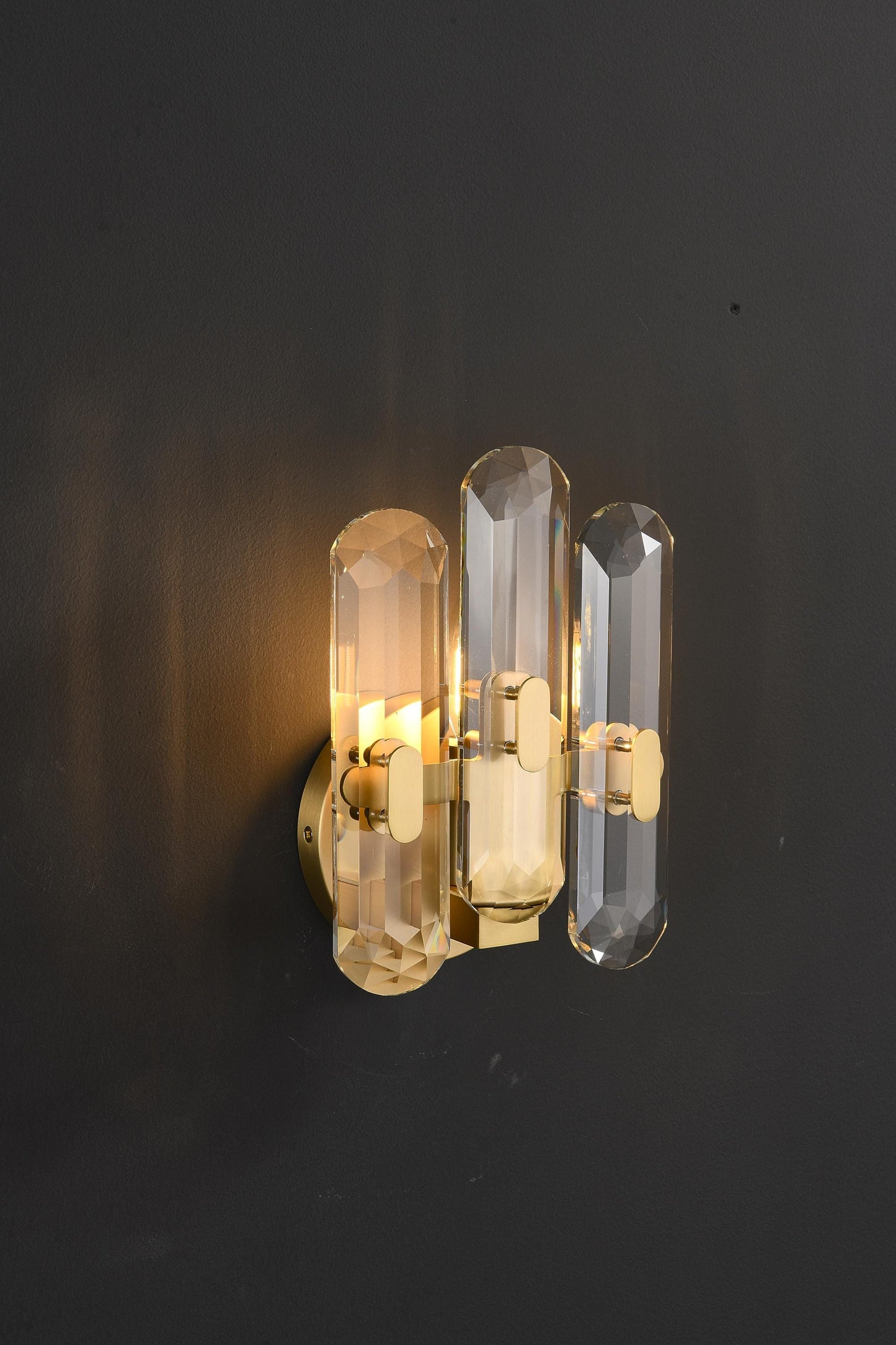 Mid-Century Antique Wall Lamp with K9 Crystal and Copper Finish