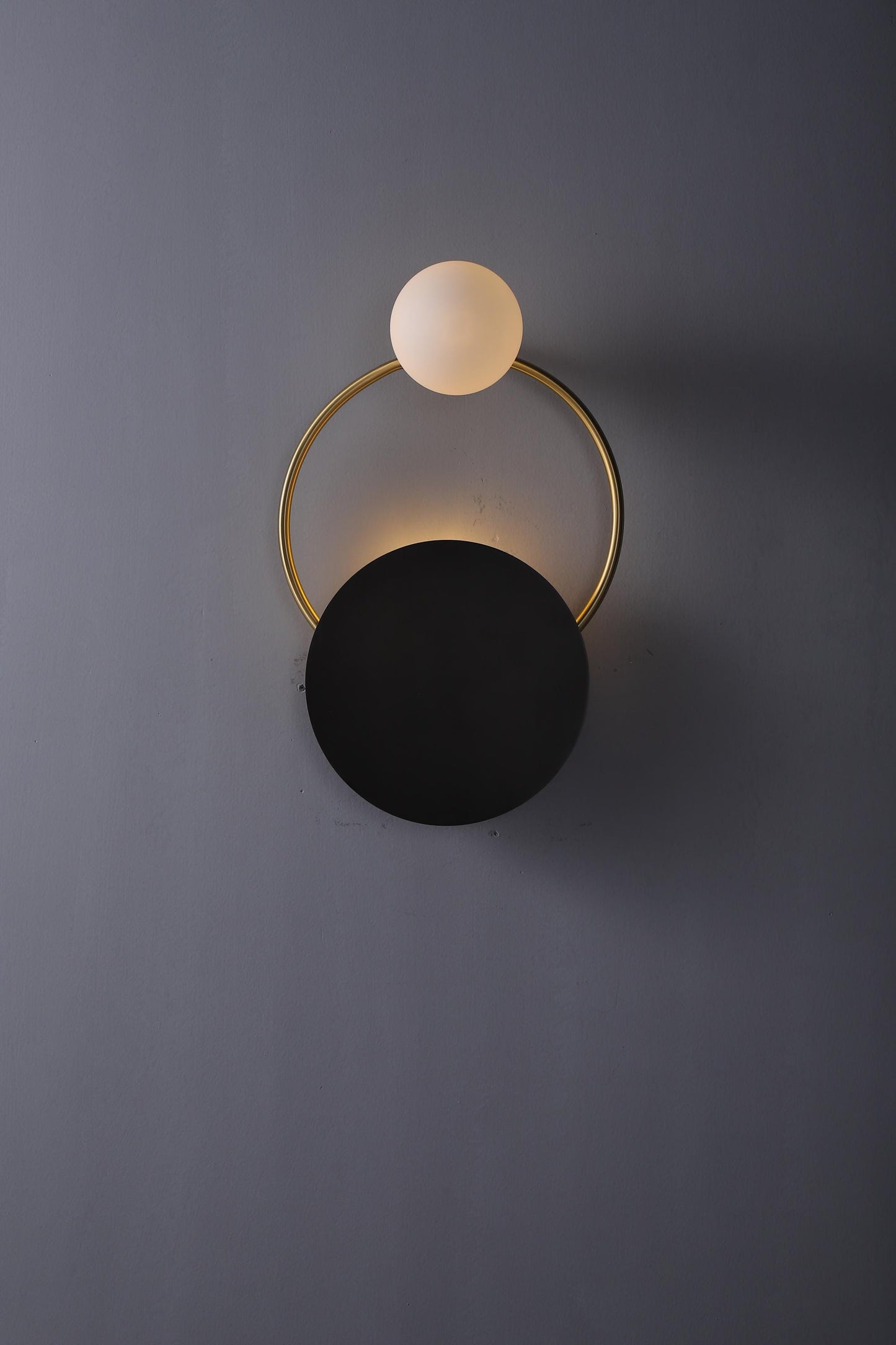 Mid-Century Wall Lamp with Brass Lamp Body and Glass Lamp Shade – Black + Copper Finish