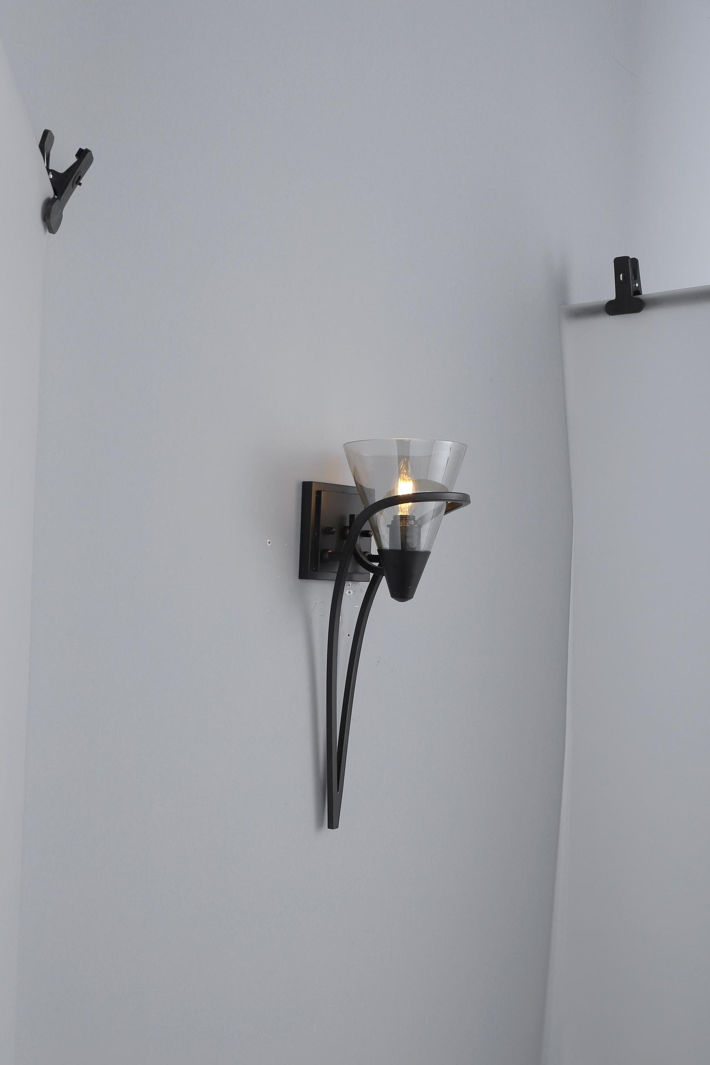 Iron + Glass Wall Sconce – Stylish Black Wall Lamp for Modern Spaces
