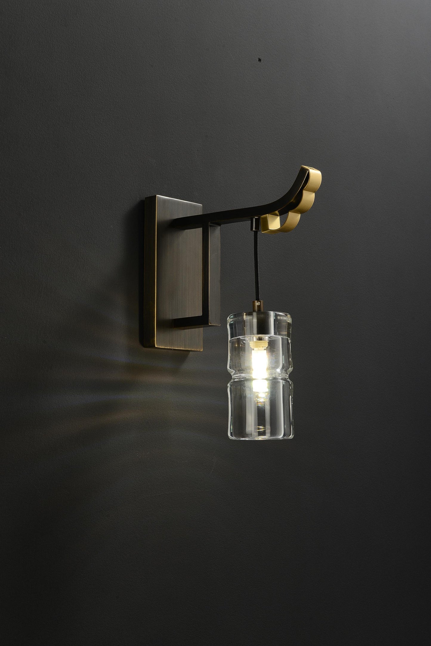 Art Deco Bronze Brushed Wall Light | Copper and Crystal Wall Lamp with Elegant Design