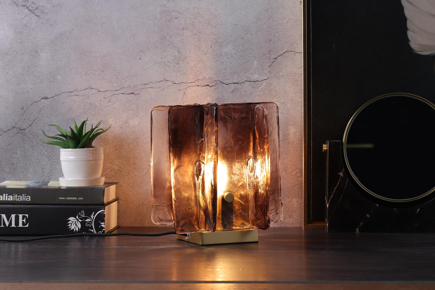 Copper and Glass Table Lamp | Modern Industrial Elegance | Stylish Vintage Copper Glass Desk Lighting