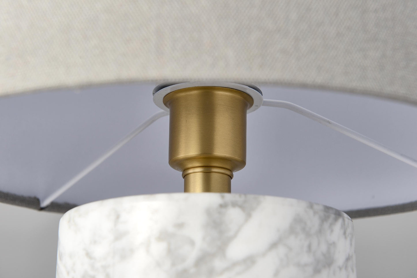 Elegant Modern White Grey Table Lamp with Copper Accents, Marble Base, and Cloth Shade – Stylish Contemporary Lighting Design