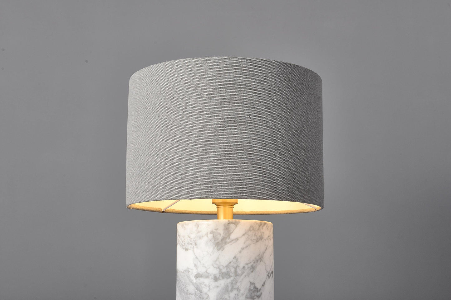 Elegant Modern White Grey Table Lamp with Copper Accents, Marble Base, and Cloth Shade – Stylish Contemporary Lighting Design