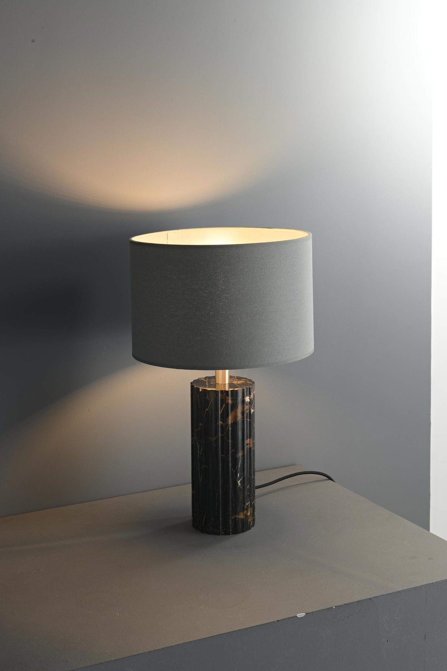 Black Marble Base Table Lamp with Cloth Shade | Luxury Designer Piece for Living Room
