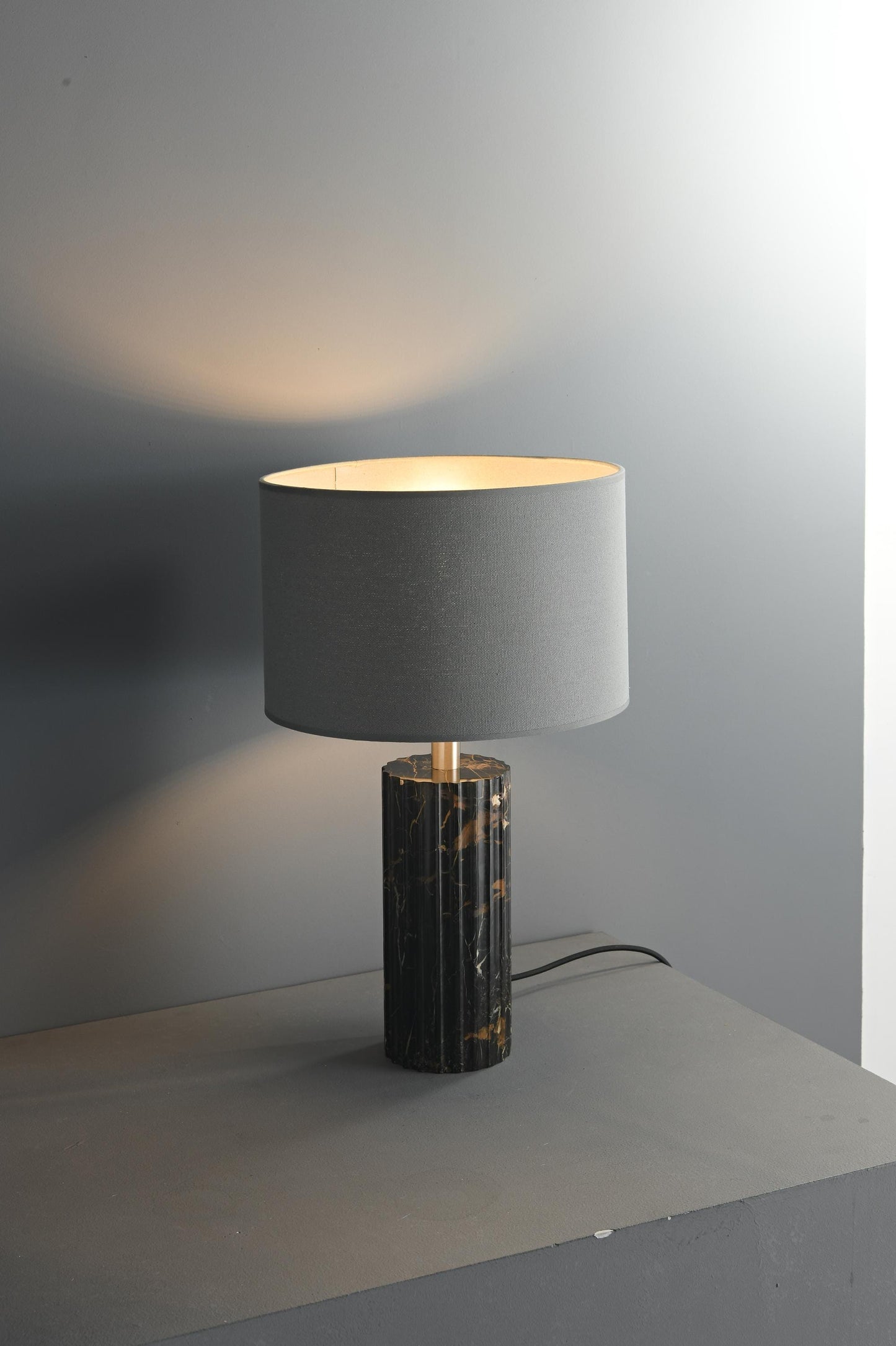 Black Marble Base Table Lamp with Cloth Shade | Luxury Designer Piece for Living Room