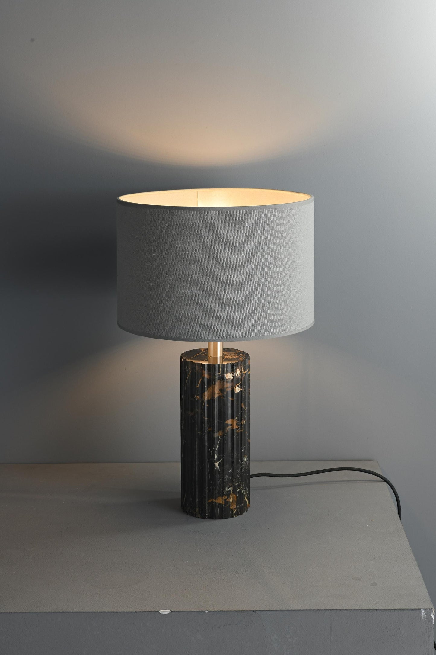 Black Marble Base Table Lamp with Cloth Shade | Luxury Designer Piece for Living Room