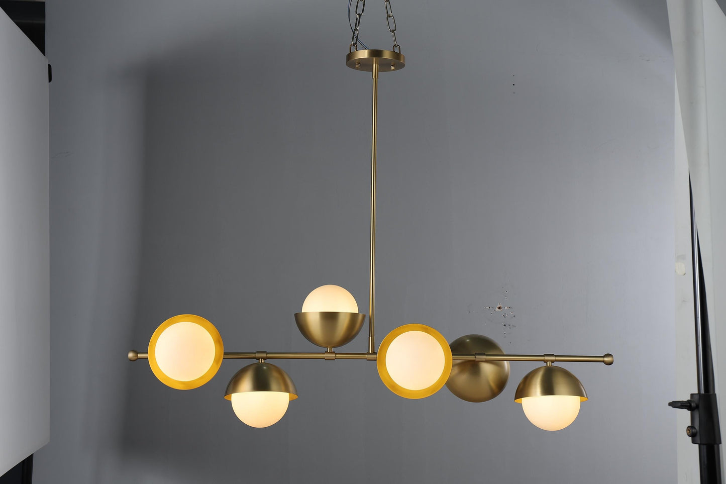 6-Globe Luxury Copper and Glass Chandelier | Mid-Century Modern, Industrial Style Statement Lighting with Contemporary Copper Finish