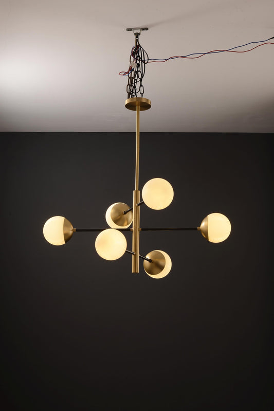 10-Globe Modern Copper and Black Chandelier | Mid-Century, Industrial Style Statement Lighting with Dual-Finish Copper and Glass Globes