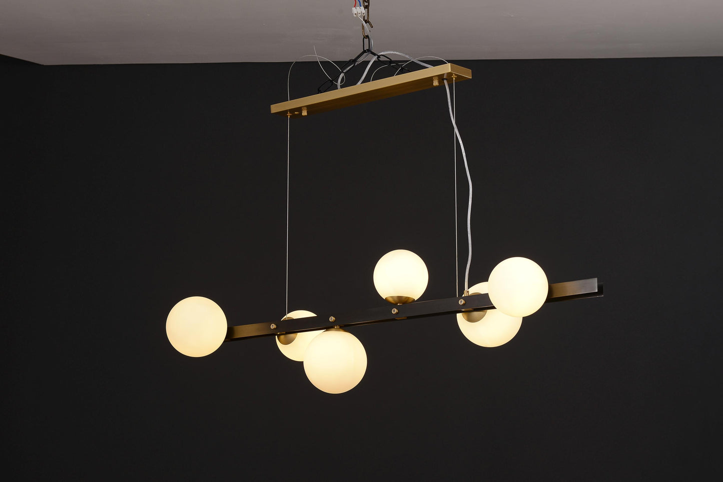 6-Light Vintage Design Copper and Glass Globe Chandelier | Copper and Black Light Fixture for Industrial Style Lighting
