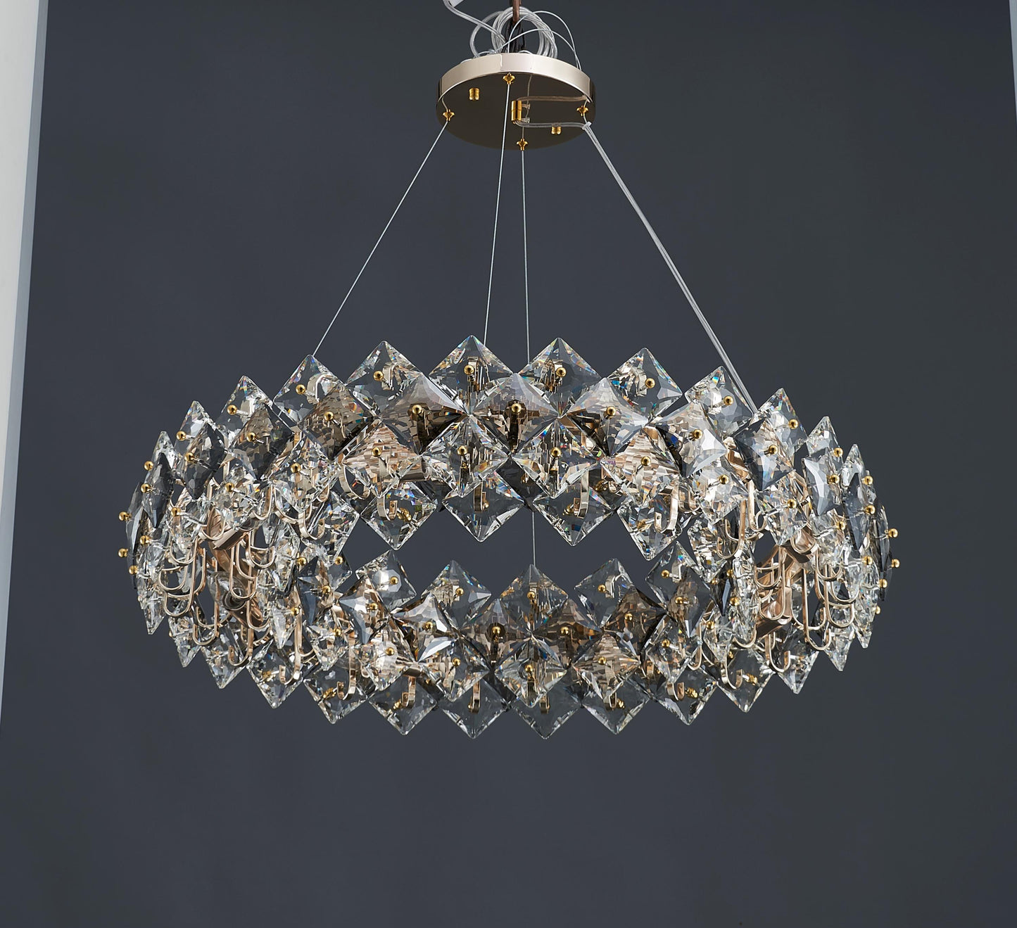 Premium Electroplated Gold Chandelier| Modern Hardware and Clear Light with Stunning K9 Crystal Accents