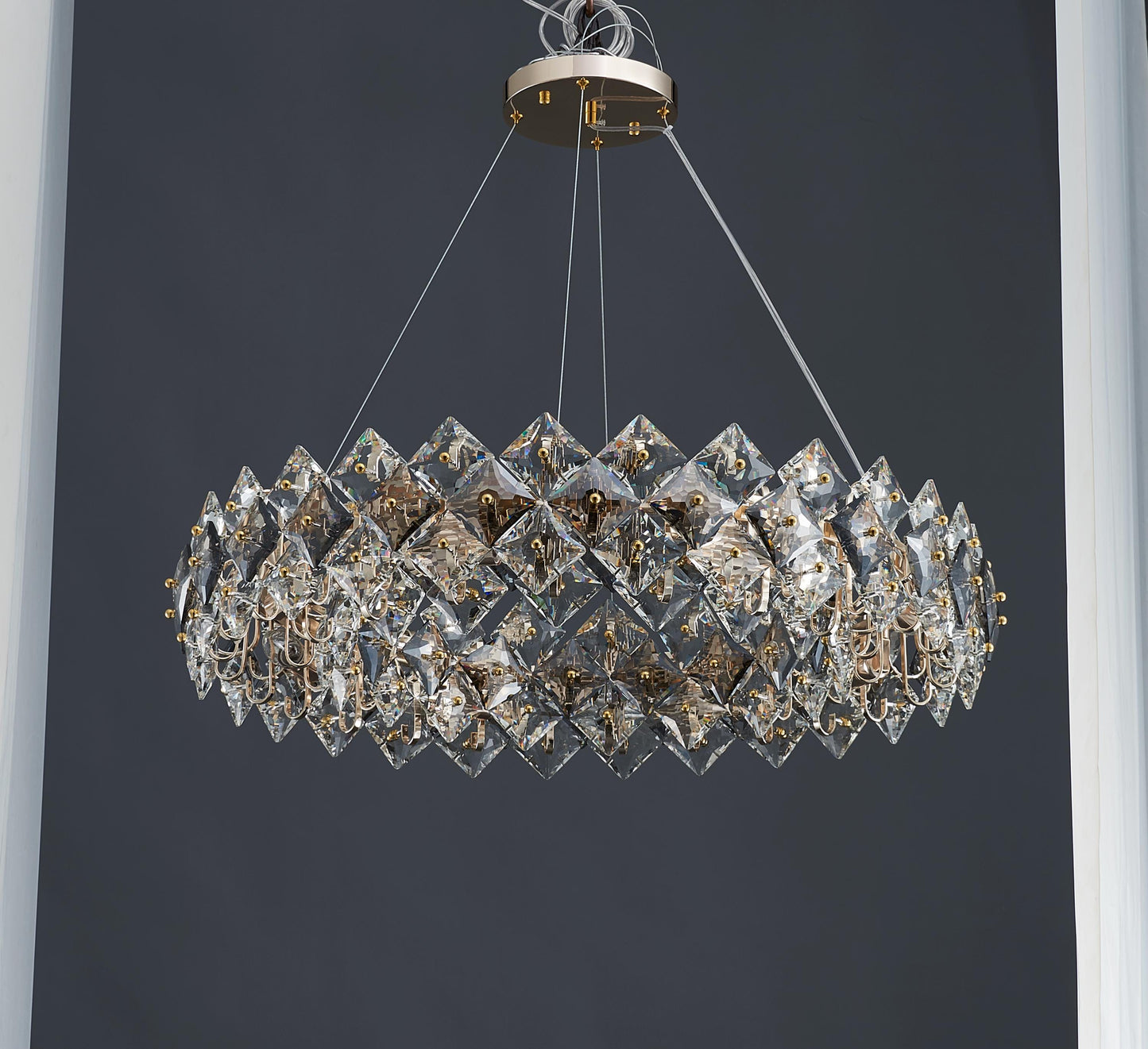 Premium Electroplated Gold Chandelier| Modern Hardware and Clear Light with Stunning K9 Crystal Accents