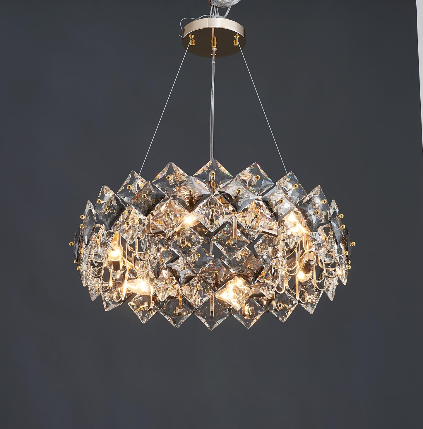 Premium Electroplated Gold Chandelier| Modern Hardware and Clear Light with Stunning K9 Crystal Accents