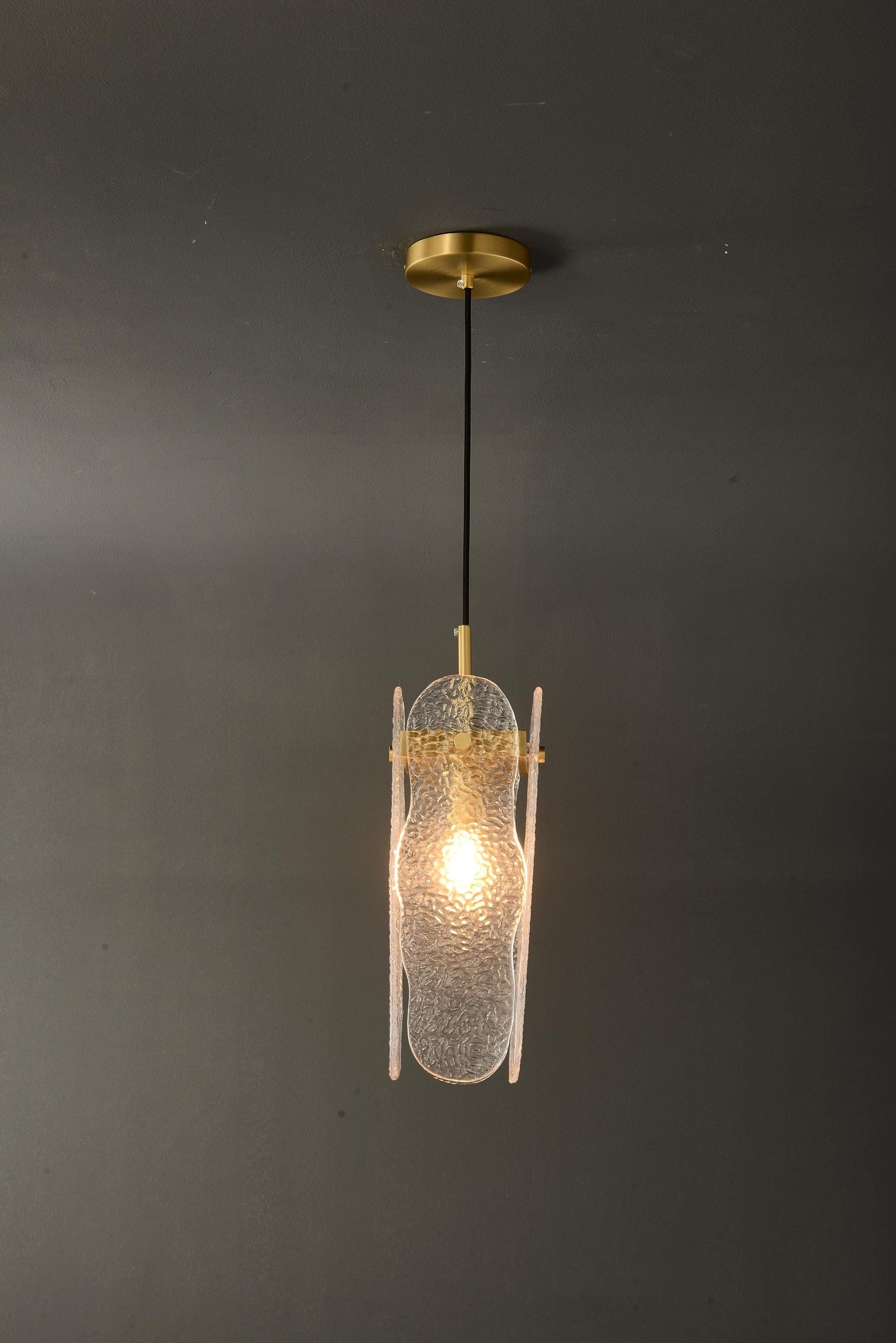 Refined Single-Hanging Copper and Glass Chandelier | Modern Pendant with Artistic Crystal Accents