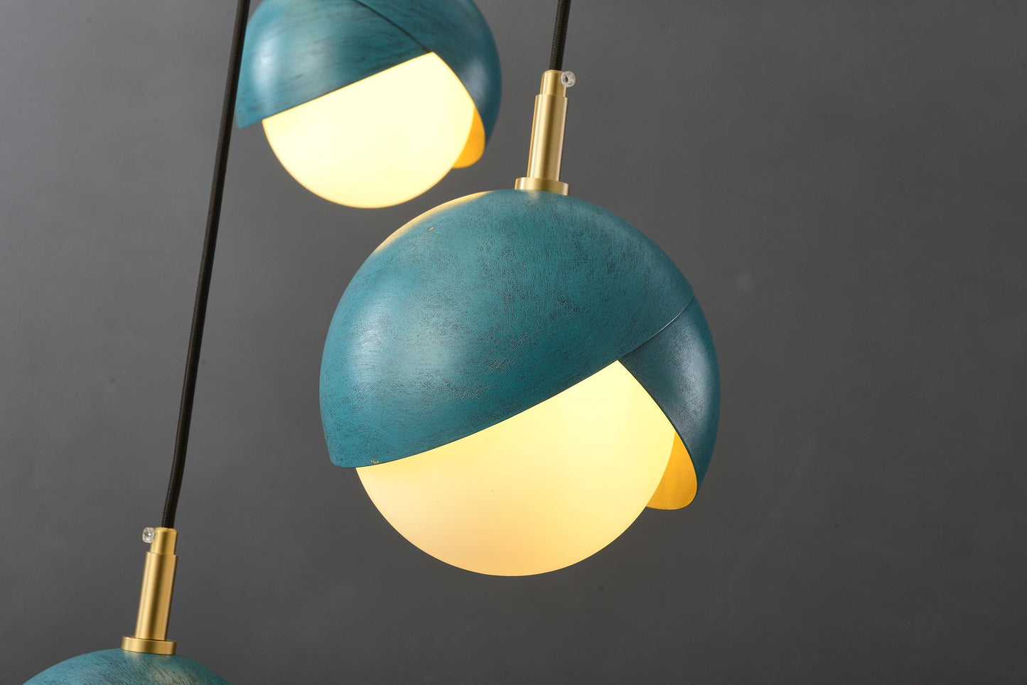 Modern Copper and Iron Chandelier with Deep Sea Blue Accents - Industrial Style Black Acrylic Lighting Fixture
