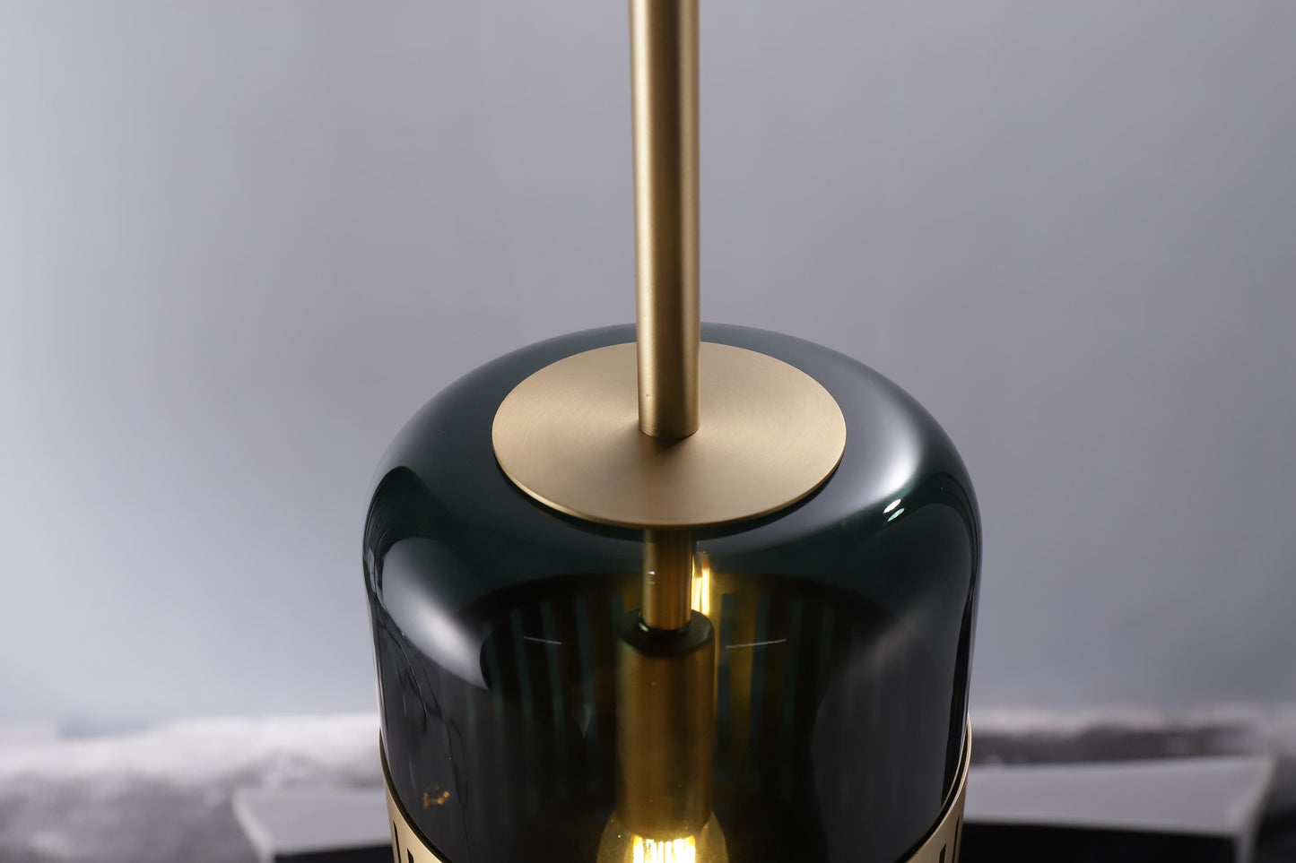 Modern Copper Chandelier with Glass Lampshade