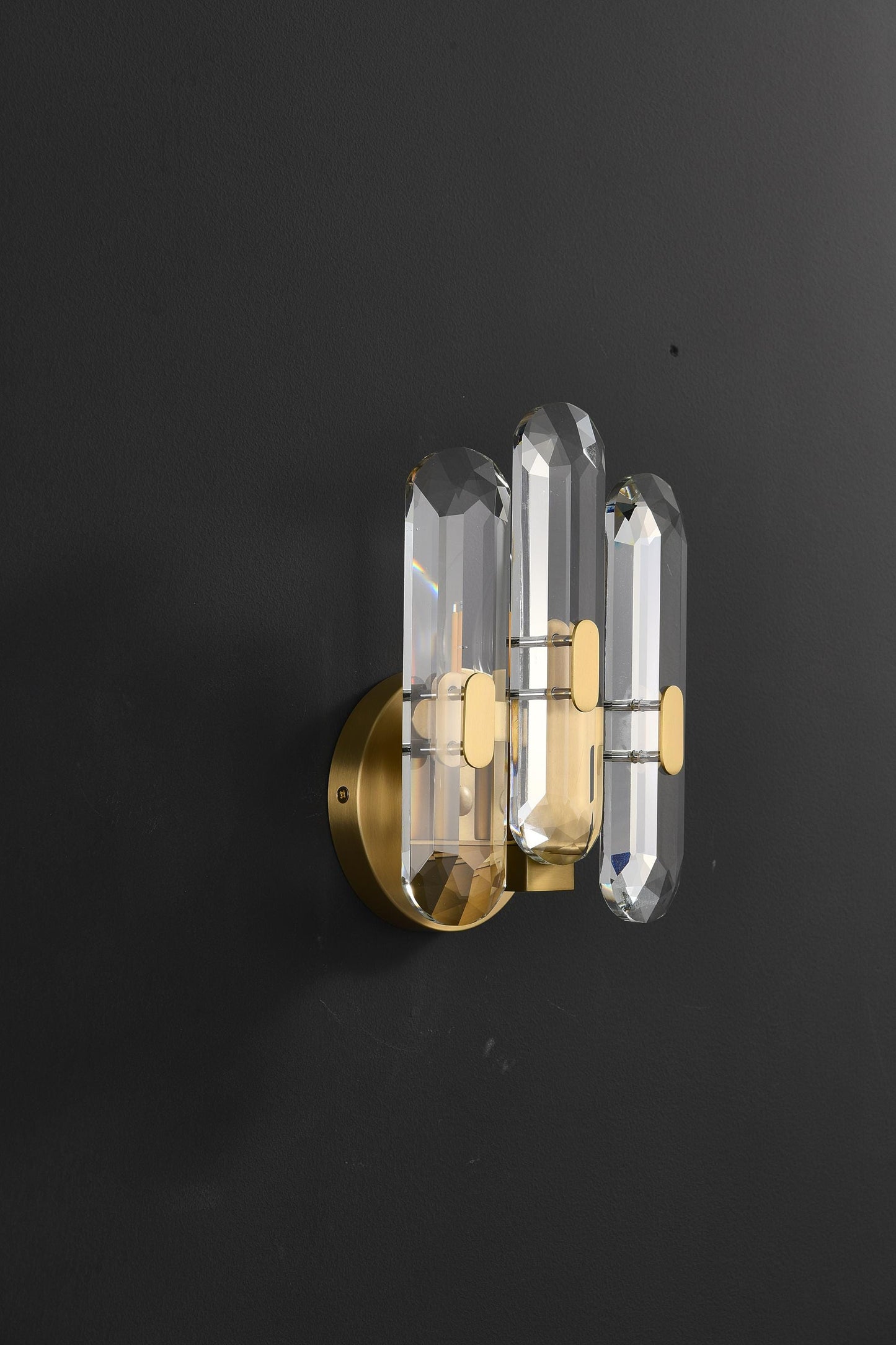 Mid-Century Antique Wall Lamp with K9 Crystal and Copper Finish