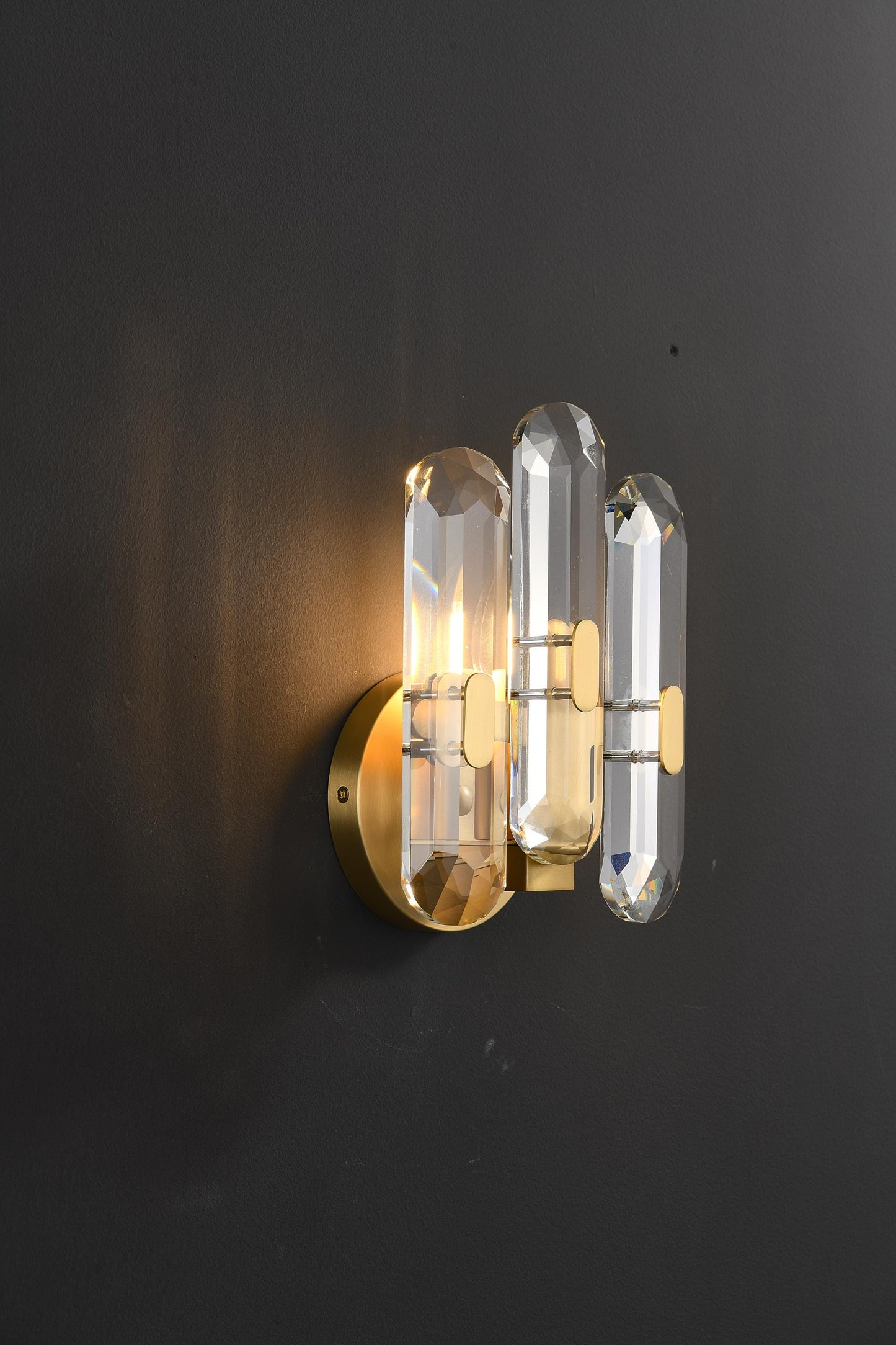 Mid-Century Antique Wall Lamp with K9 Crystal and Copper Finish