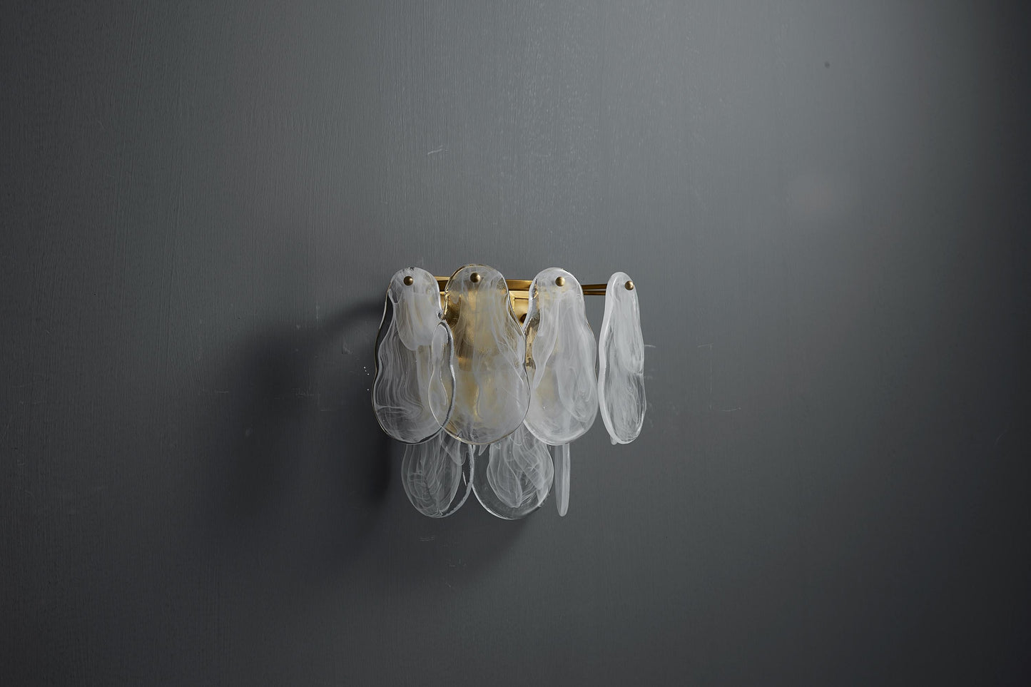 Handcrafted Gold and Bronze Wall Lamp Clear Light Cloud, Iron Frame Handmade Glass Shade