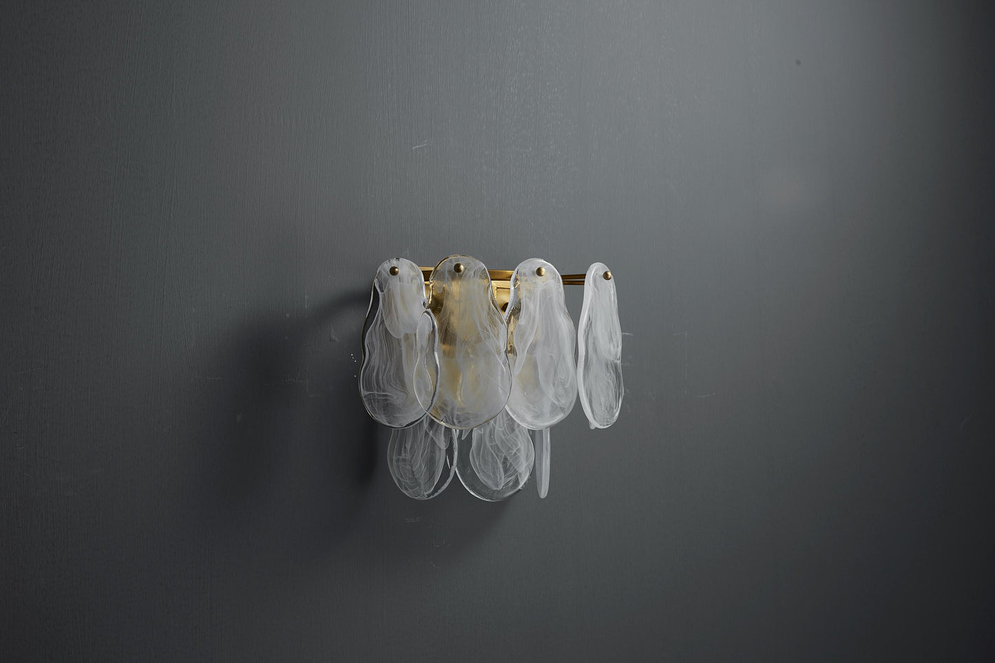 Handcrafted Gold and Bronze Wall Lamp Clear Light Cloud, Iron Frame Handmade Glass Shade
