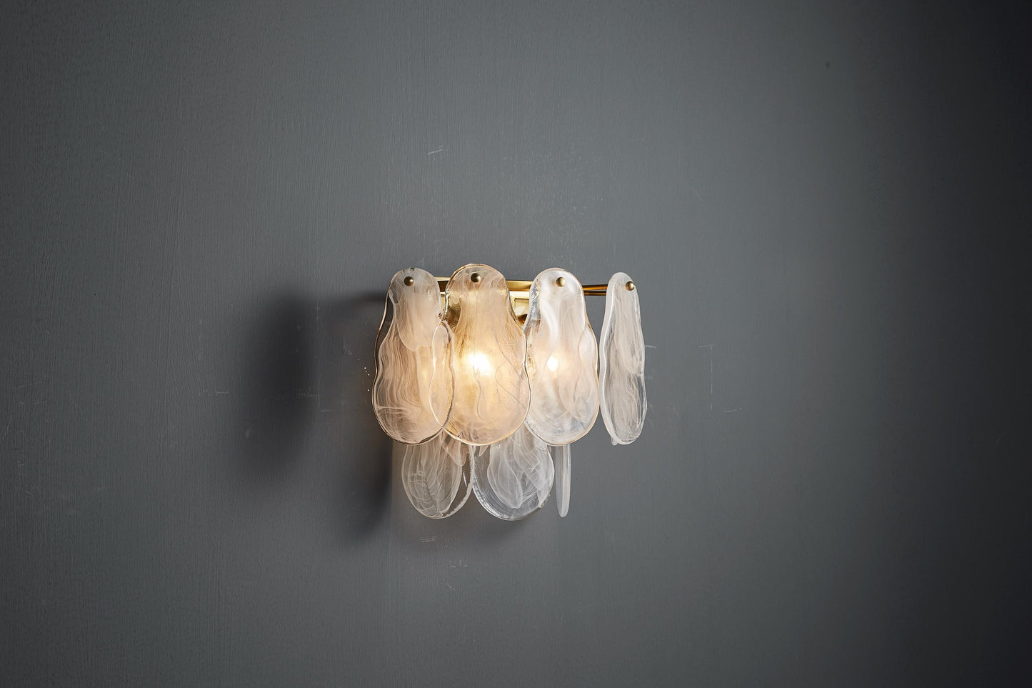 Handcrafted Gold and Bronze Wall Lamp Clear Light Cloud, Iron Frame Handmade Glass Shade