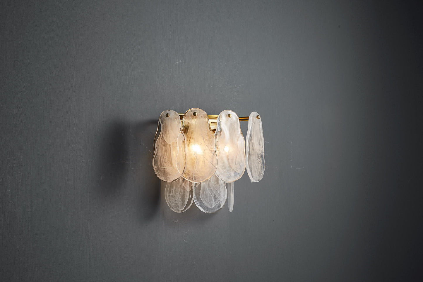Handcrafted Gold and Bronze Wall Lamp Clear Light Cloud, Iron Frame Handmade Glass Shade