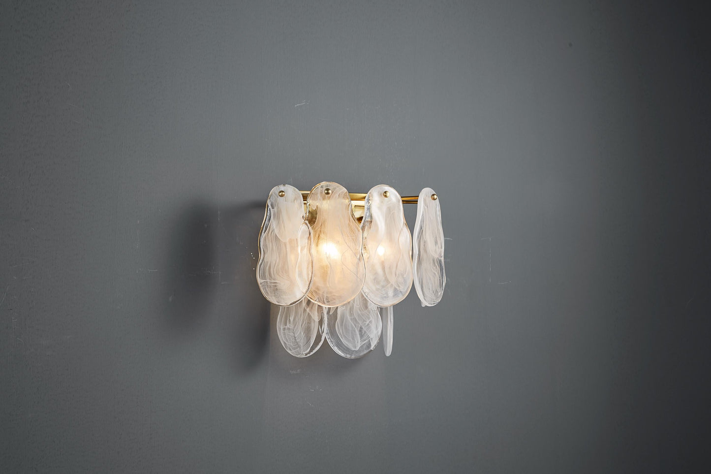 Handcrafted Gold and Bronze Wall Lamp Clear Light Cloud, Iron Frame Handmade Glass Shade
