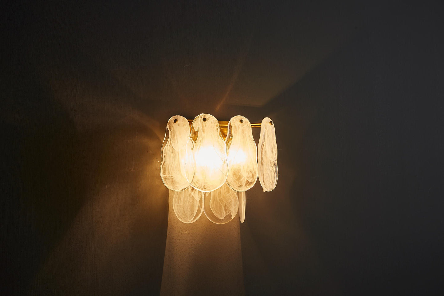 Handcrafted Gold and Bronze Wall Lamp Clear Light Cloud, Iron Frame Handmade Glass Shade