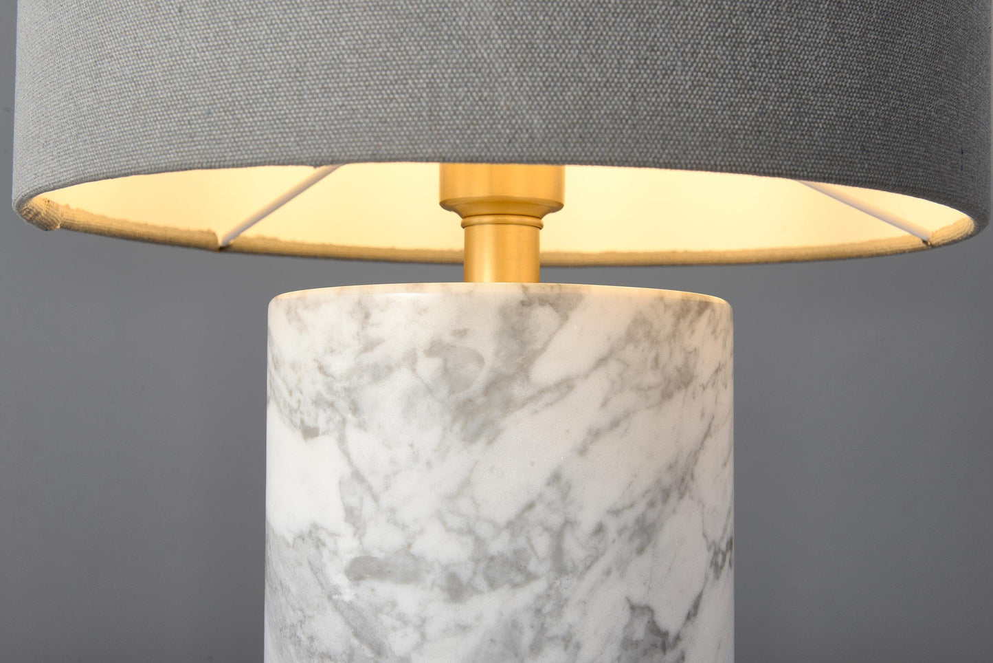 Elegant Modern White Grey Table Lamp with Copper Accents, Marble Base, and Cloth Shade – Stylish Contemporary Lighting Design