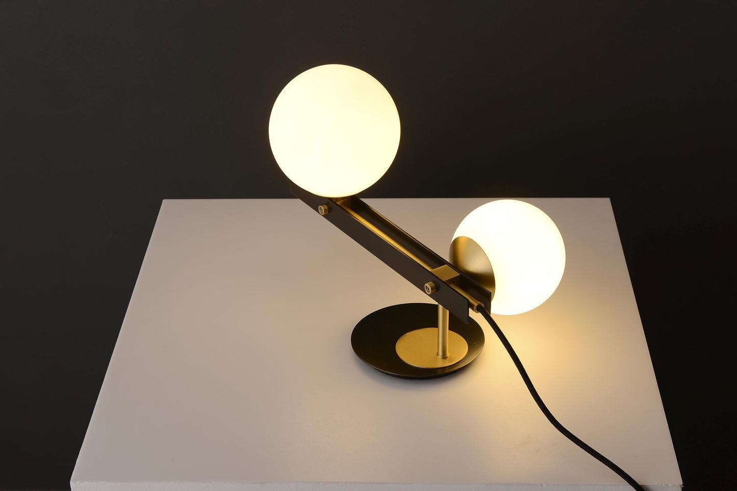 Chic Copper Black Table Lamp - Modern Glass and Copper Desk Lighting, Designer Industrial Style