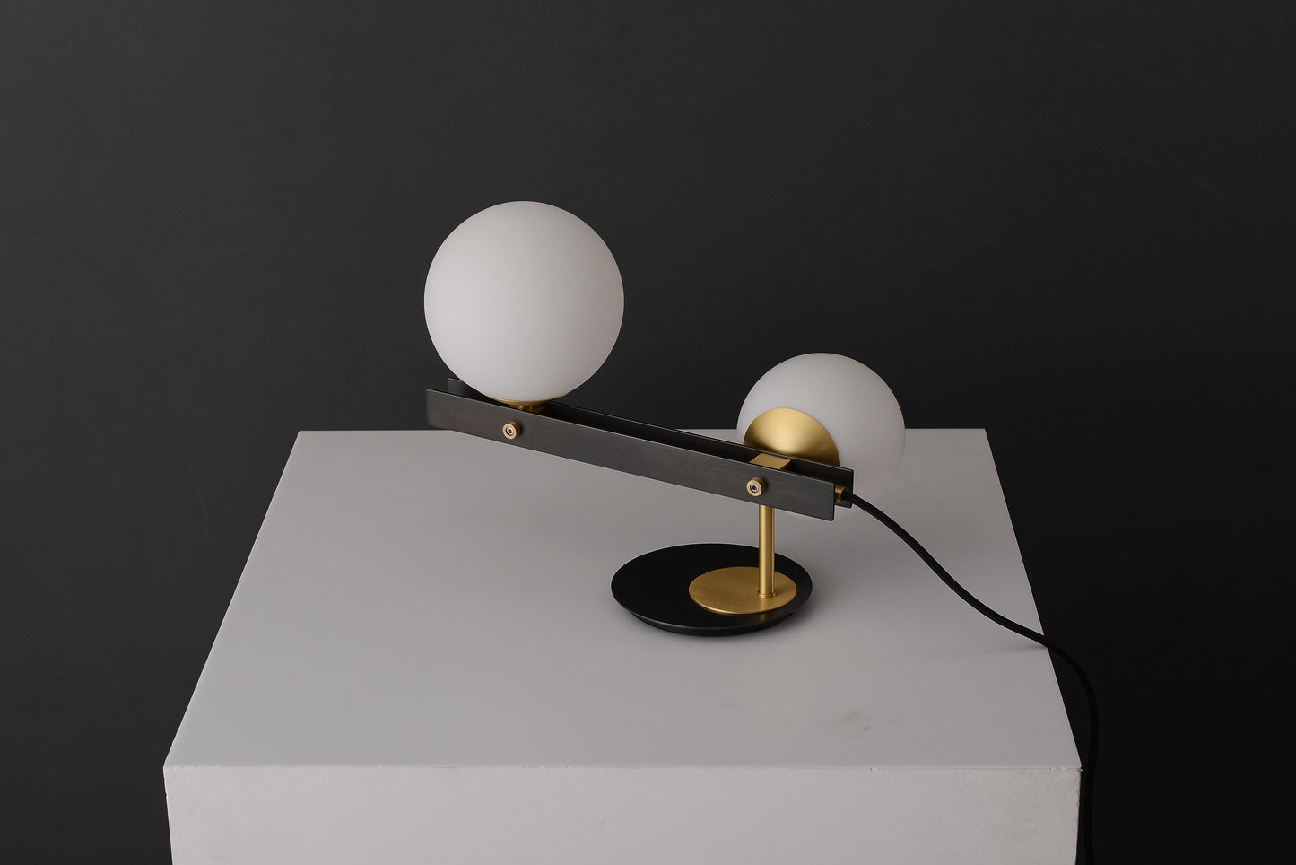 Chic Copper Black Table Lamp - Modern Glass and Copper Desk Lighting, Designer Industrial Style