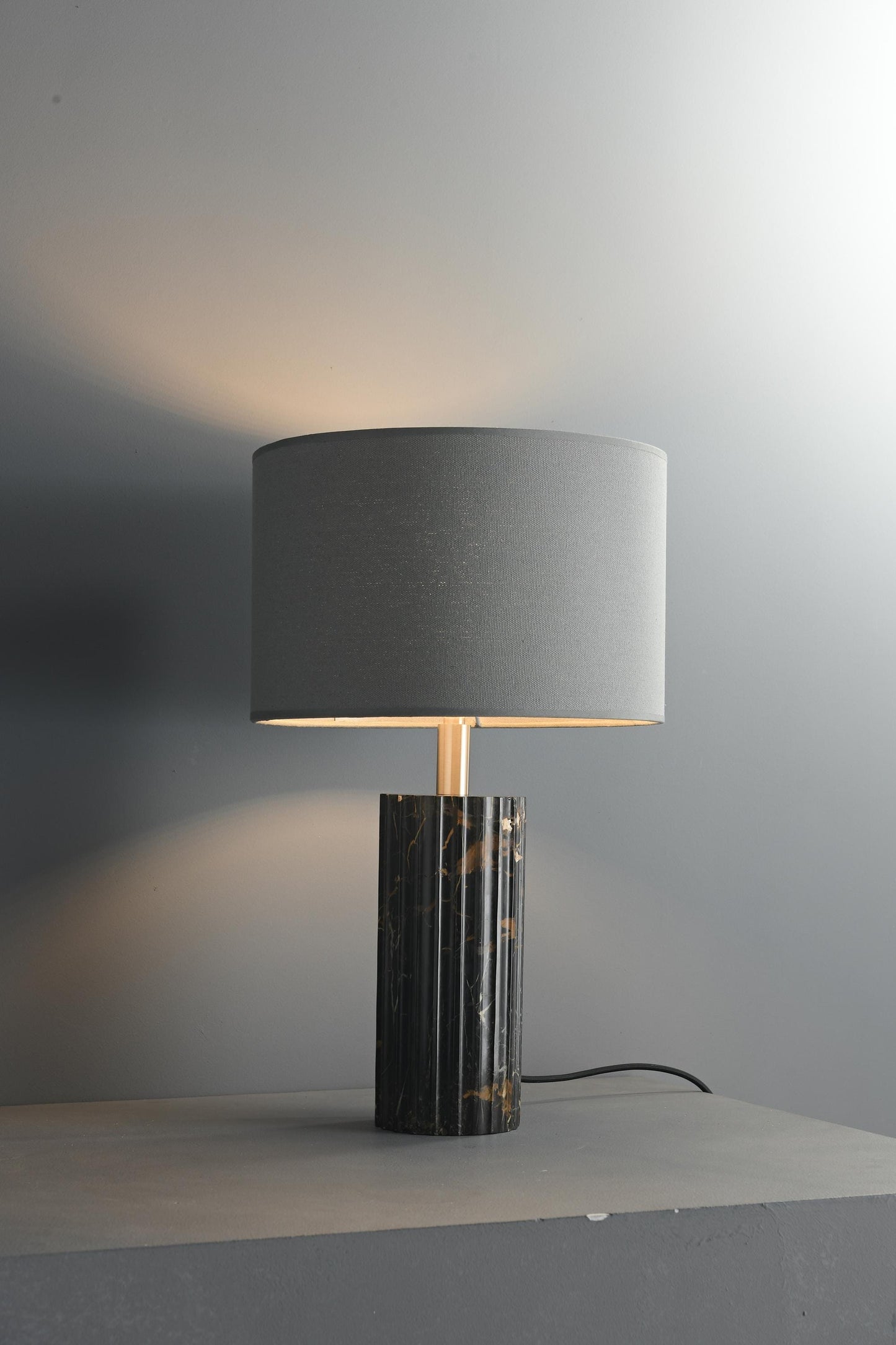 Black Marble Base Table Lamp with Cloth Shade | Luxury Designer Piece for Living Room